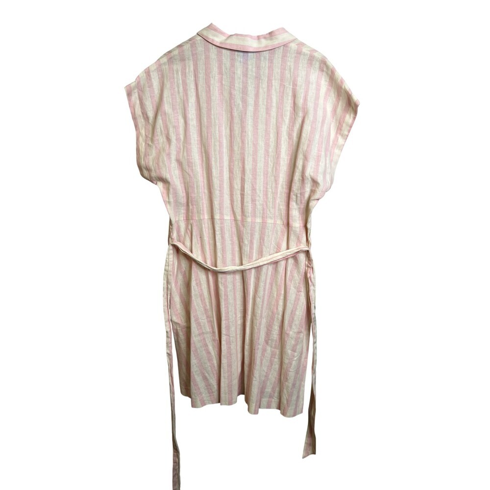 Draper James Size XL Pink Cream Stripe Linen Cotton Shirt Dress Tie Waist - Picture 5 of 5